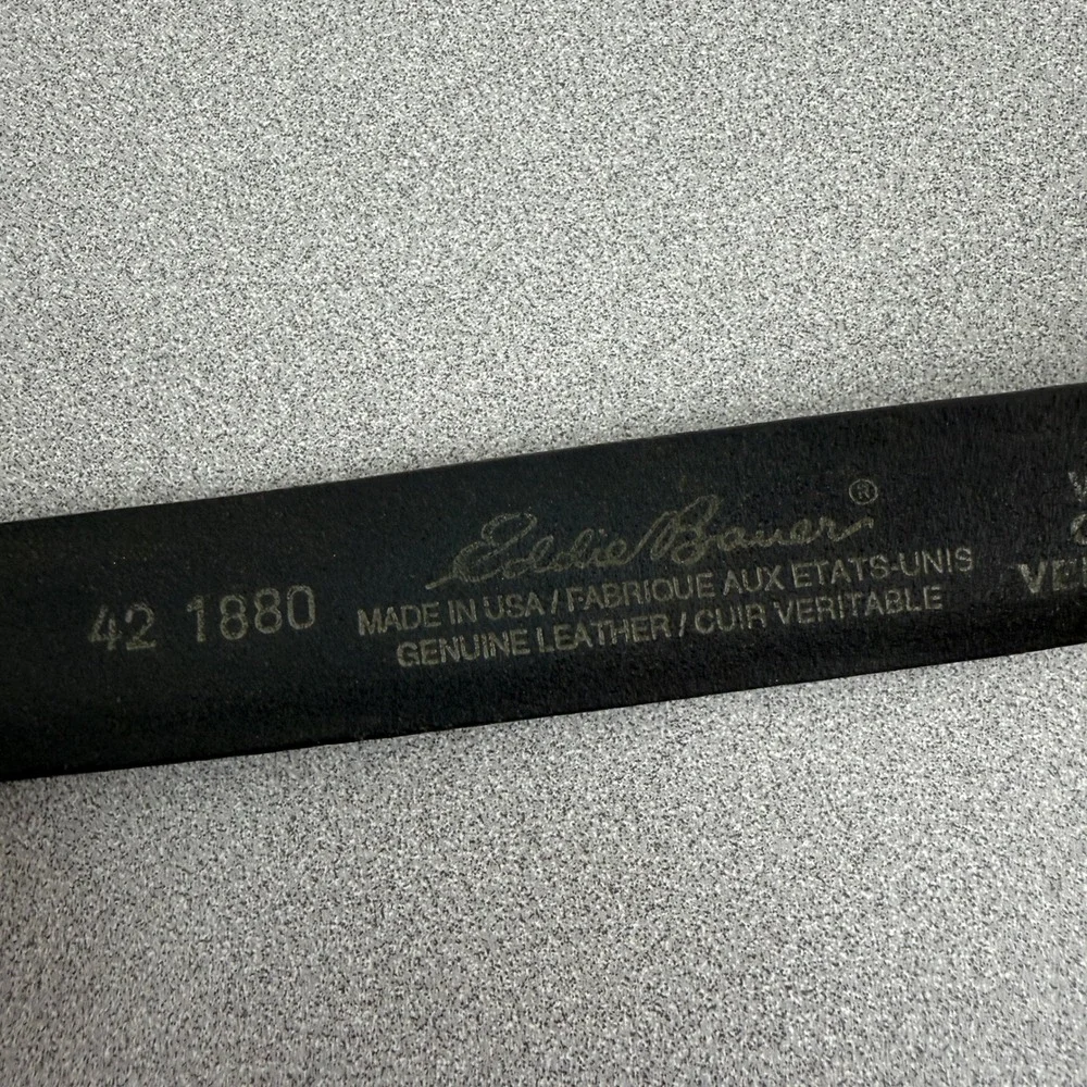 Eddie Bauer Belt Mens 42 Black Genuine Leather Made in USA Silver Buckle